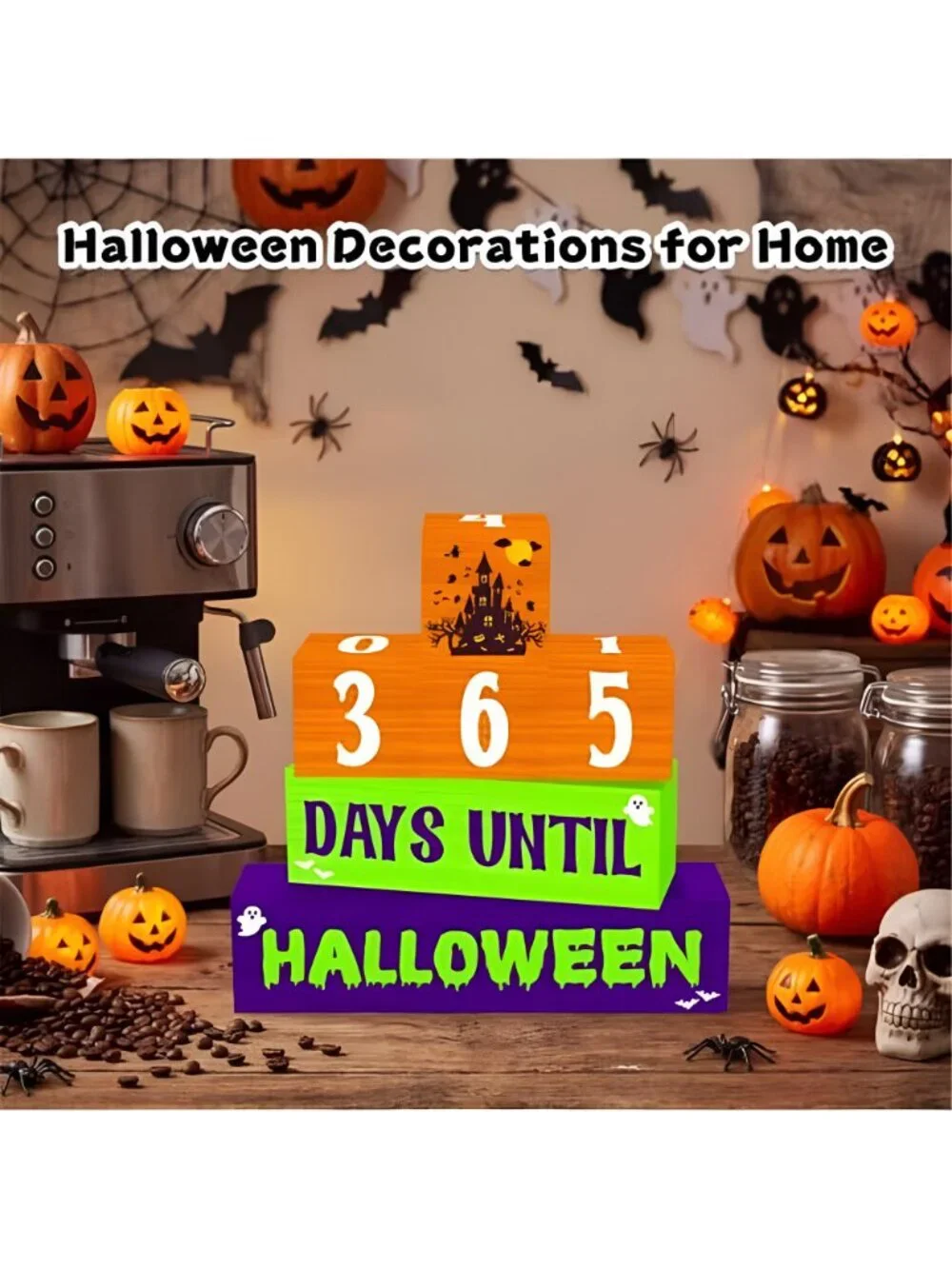 7 Pcs Halloween Countdown Wooden Table Decor, Halloween Home Decorations